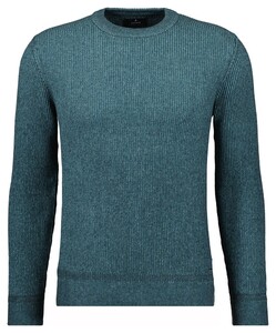 Ragman Round Neck Cotton Cashmere Bicolor Stripe Knit Trui Donker Groen