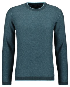 Ragman Round Neck Cotton Cashmere Bicolor Stripe Knit Trui Donker Groen