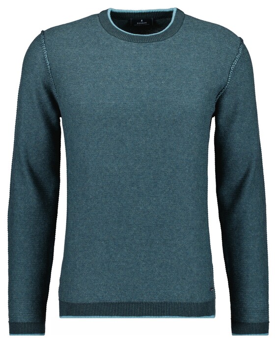 Ragman Round Neck Cotton Cashmere Bicolor Stripe Knit Trui Donker Groen