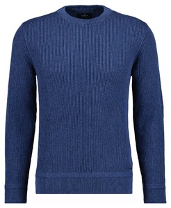 Ragman Round Neck Cotton Cashmere Bicolor Stripe Knit Trui Duivenblauw