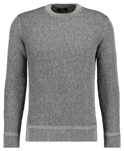 Ragman Round Neck Cotton Cashmere Bicolor Stripe Knit Trui Licht Grijs