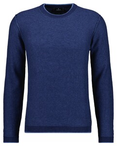 Ragman Round Neck Cotton Cashmere Bicolor Stripe Knit Trui Marine
