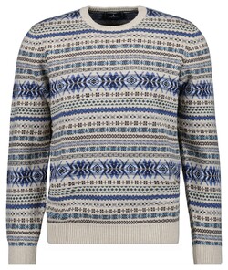 Ragman Round Neck Jacquard Knit Cotton Cashmere Trui Beige-Blauw
