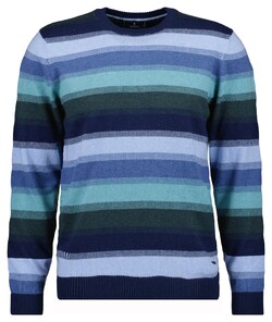 Ragman Round Neck Striped Cotton Cashmere Trui Marine-Aqua