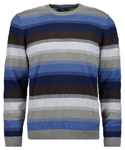 Ragman Round Neck Striped Cotton Cashmere Trui Taupe-Blue