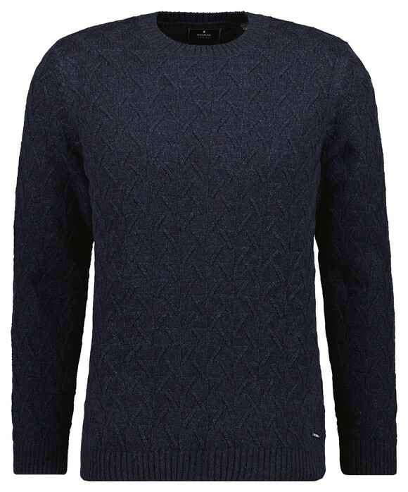 Ragman Round Neck Texture Knit Trui Marine