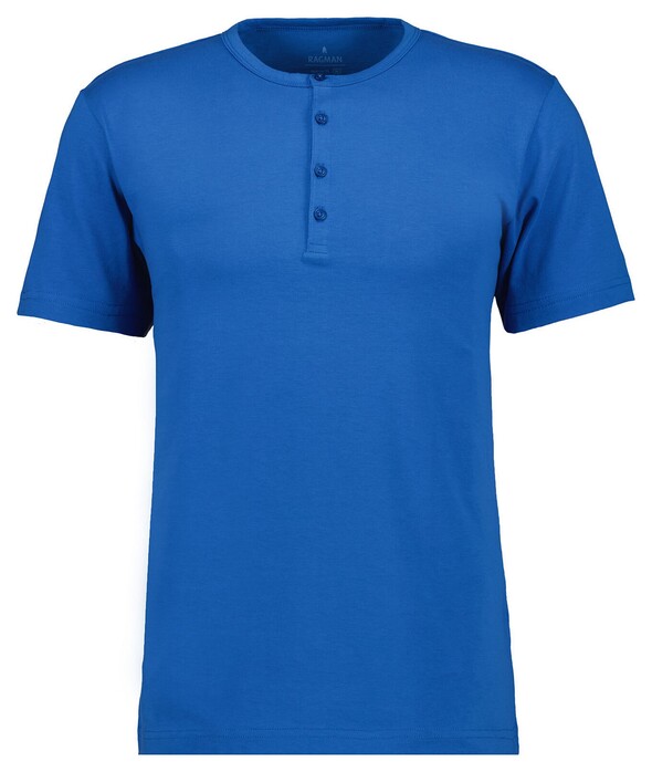 Ragman Serafino Round Neck Uni Pima Cotton T-Shirt Blauw