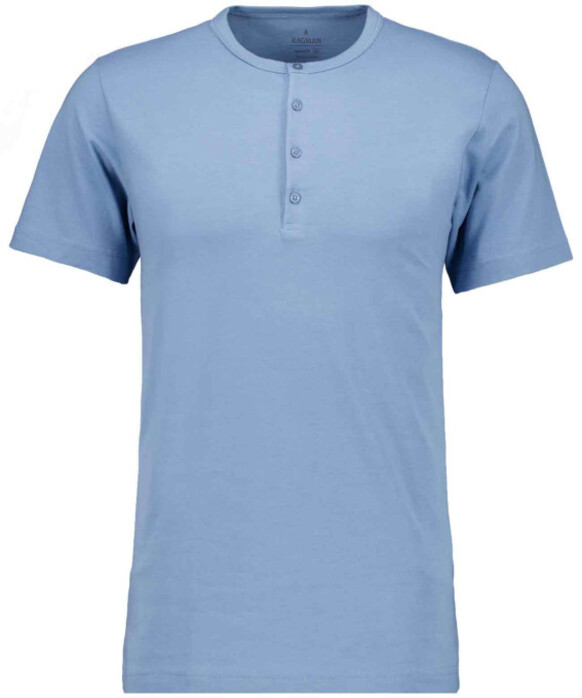Ragman Serafino Round Neck Uni Pima Cotton T-Shirt Midden Blauw