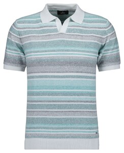 Ragman Short Sleeve Knit Stripe Resort Collar Trui Groen-Multi