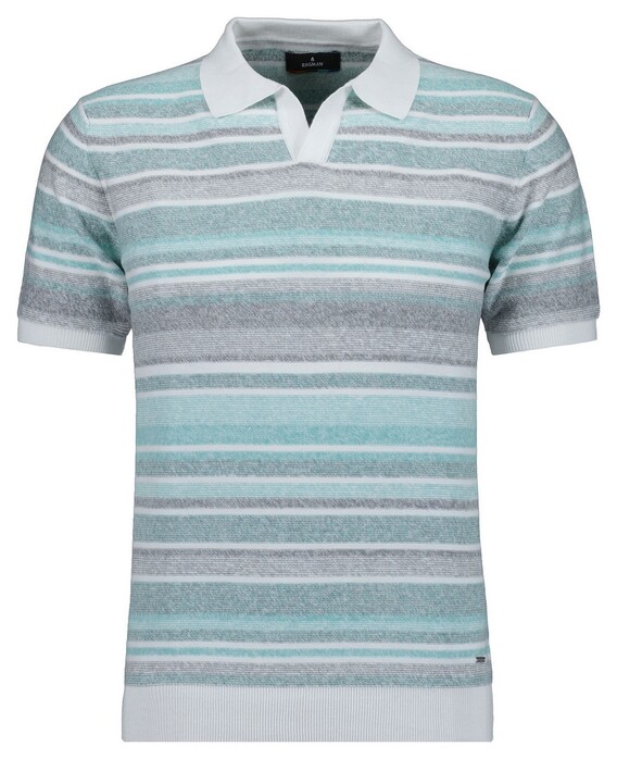 Ragman Short Sleeve Knit Stripe Resort Collar Trui Groen-Multi