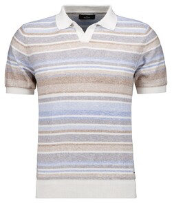 Ragman Short Sleeve Knit Stripe Resort Collar Trui Lichtblauw-Multi
