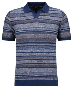 Ragman Short Sleeve Knit Stripe Resort Collar Trui Night Blue-Multi