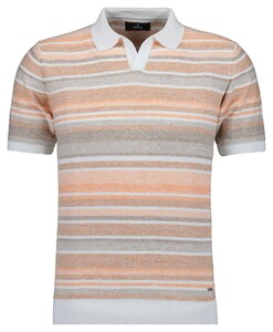 Ragman Short Sleeve Knit Stripe Resort Collar Trui Oranje-Multi