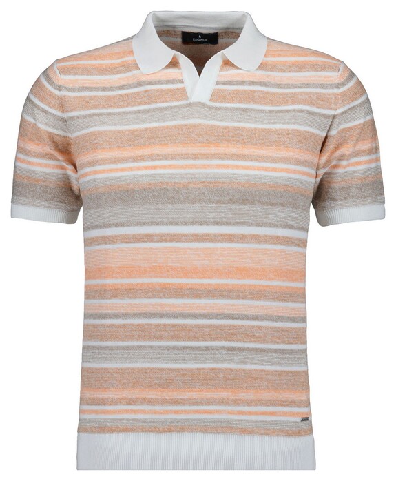 Ragman Short Sleeve Knit Stripe Resort Collar Trui Oranje-Multi