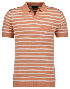 Ragman Short Sleeve Stripe Cotton Linnen Knit Trui Abrikoos
