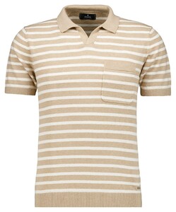 Ragman Short Sleeve Stripe Cotton Linnen Knit Trui Beige