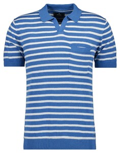 Ragman Short Sleeve Stripe Cotton Linnen Knit Trui Royal Blue