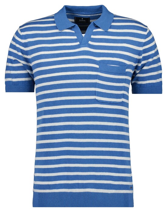 Ragman Short Sleeve Stripe Cotton Linnen Knit Trui Royal Blue