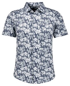 Ragman Soft Knit Abstract Floral Pattern Overhemd Donker Blauw-Wit
