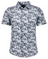 Ragman Soft Knit Abstract Floral Pattern Overhemd Donker Blauw-Wit