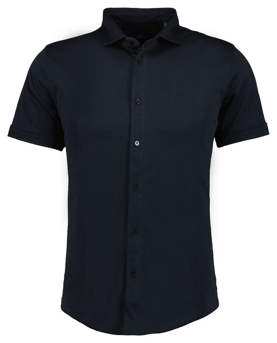 Ragman Soft Knit Easy Care Short Sleeve Solid Color Overhemd Zwart