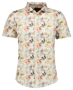 Ragman Soft Knit Easy Care Watercolor Floral Pattern Overhemd Beige-Multi