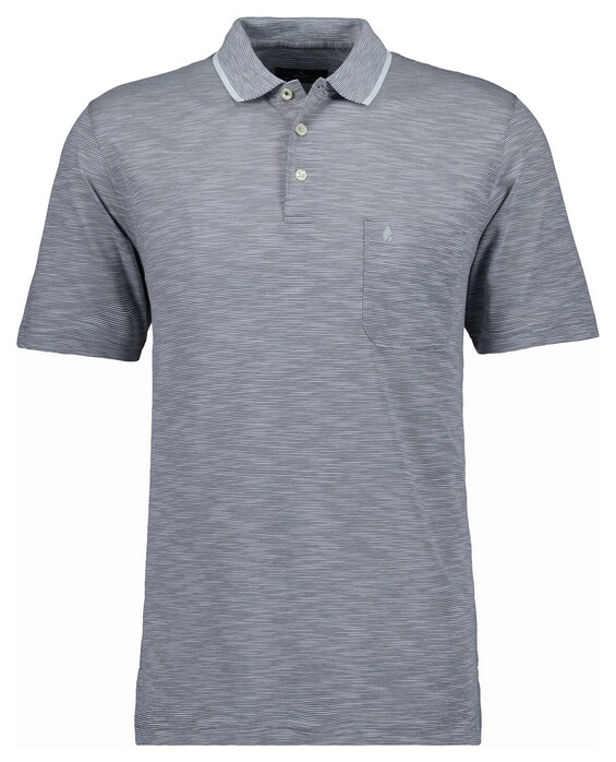 Ragman Soft Knit Fine Stripe Easy Care Polo Grijs Melange