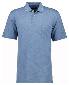 Ragman Soft Knit Fine Stripe Easy Care Polo Licht Blauw