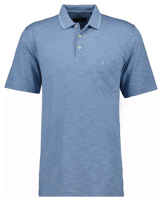 Ragman Soft Knit Fine Stripe Easy Care Polo Licht Blauw