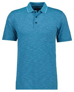 Ragman Soft Knit Fine Stripe Easy Care Polo Water Blue