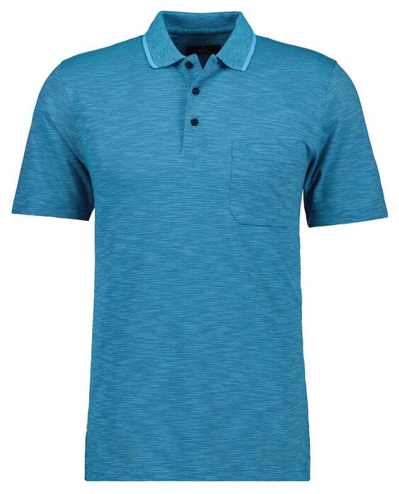 Ragman Soft Knit Fine Stripe Easy Care Polo Water Blue