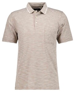 Ragman Soft Knit Fine Stripe Easy Care Poloshirt Beige Melange