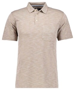 Ragman Soft Knit Fine Stripe Flame Design Polo Beige Melange