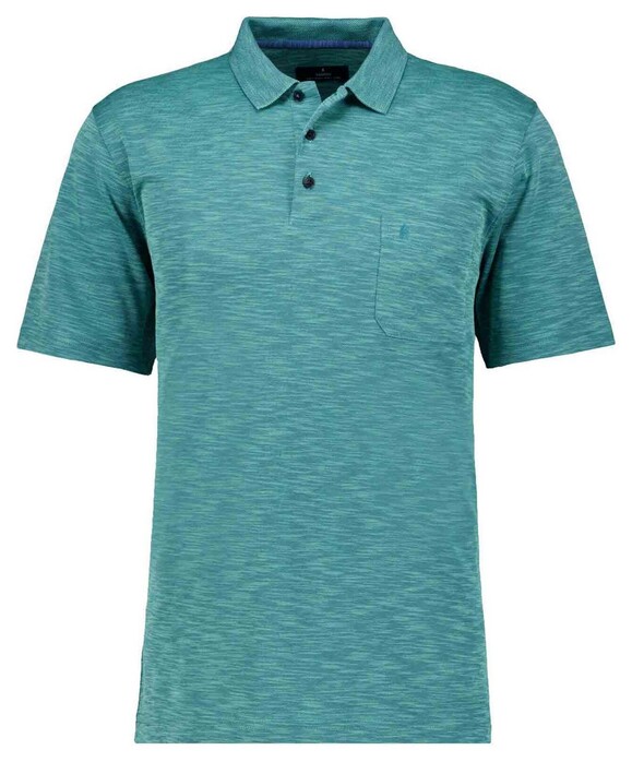 Ragman Soft Knit Fine Stripe Flame Design Polo Emerald