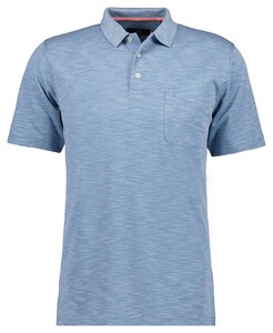 Ragman Soft Knit Fine Stripe Flame Design Polo Licht Blauw
