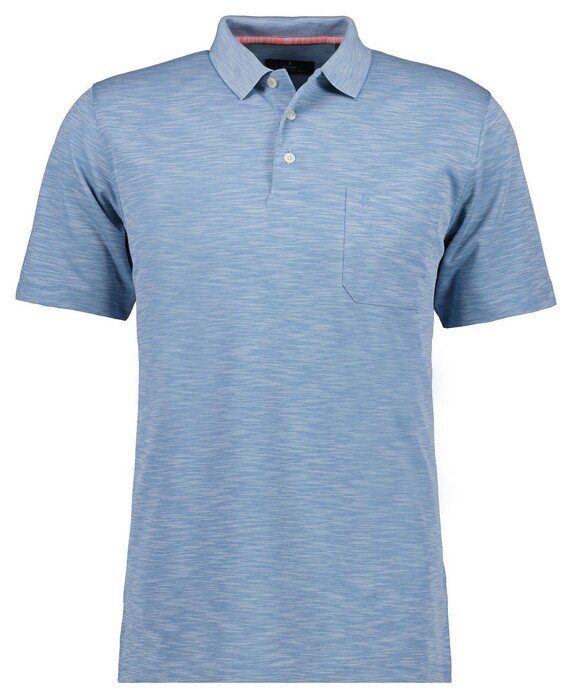 Ragman Soft Knit Fine Stripe Flame Design Polo Licht Blauw