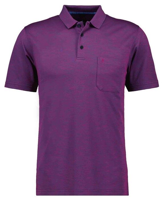 Ragman Soft Knit Fine Stripe Flame Design Polo Mulberry