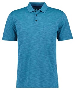 Ragman Soft Knit Fine Stripe Flame Design Polo Water Blue