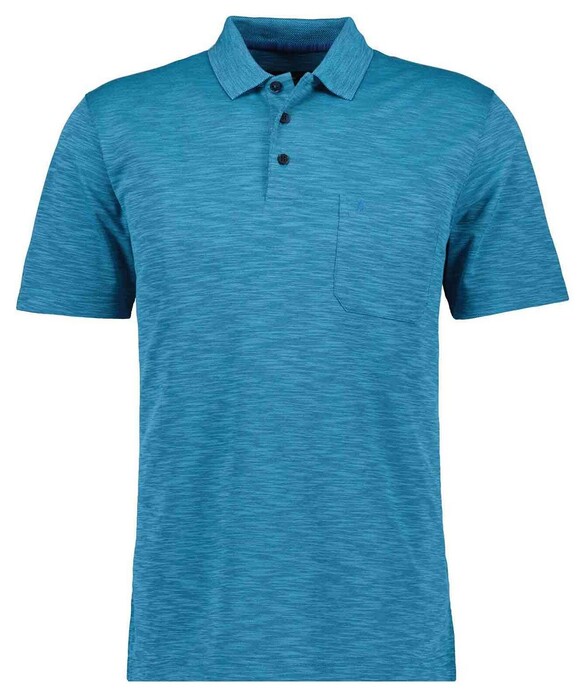Ragman Soft Knit Fine Stripe Flame Design Polo Water Blue