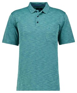 Ragman Soft Knit Fine Stripe Flame Design Poloshirt Emerald