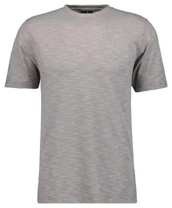 Ragman Soft Knit Fine Stripe Round Neck T-Shirt Beige Melange