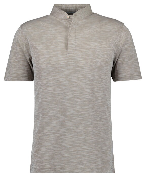 Ragman Soft Knit Flame Design Stand Up Collar Polo Beige Melange