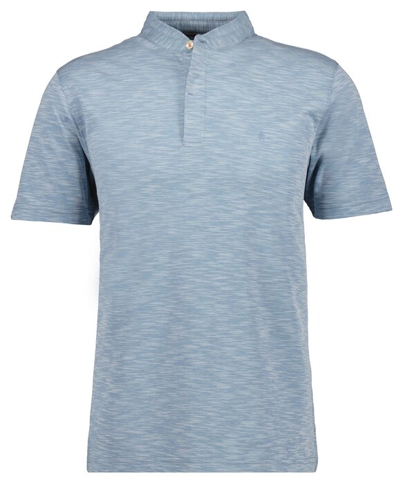 Ragman Soft Knit Flame Design Stand Up Collar Polo Blauw