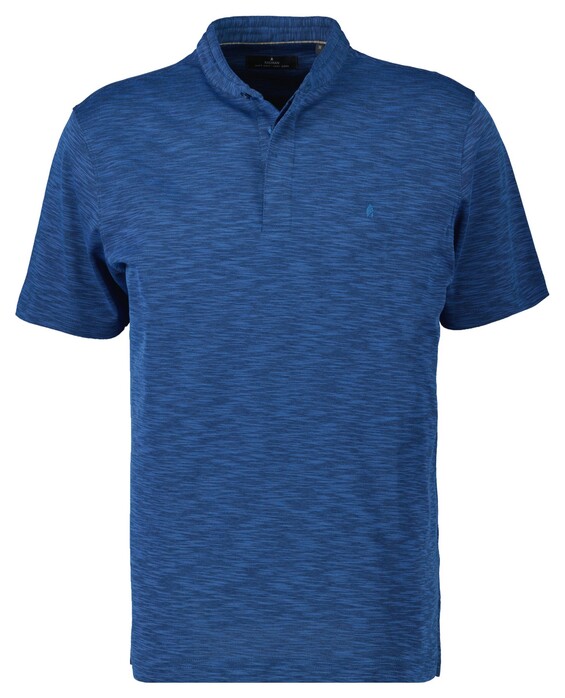 Ragman Soft Knit Flame Design Stand Up Collar Polo Blue Melange