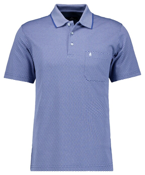 Ragman Soft Knit Jacquard Fantasy Collar Tipping Polo Duivenblauw
