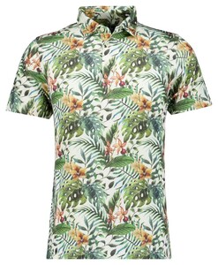 Ragman Soft Knit Jersey Allover Leaves Pattern Polo Groen-Multi