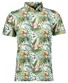 Ragman Soft Knit Jersey Allover Leaves Pattern Poloshirt Green-Multi