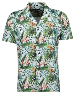 Ragman Soft Knit Jersey Fantasy Leaves Pattern Overhemd Groen-Multi
