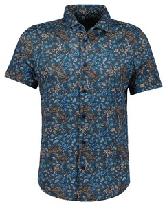 Ragman Soft Knit Jersey Floral Easy Care Overhemd Blauw-Multi