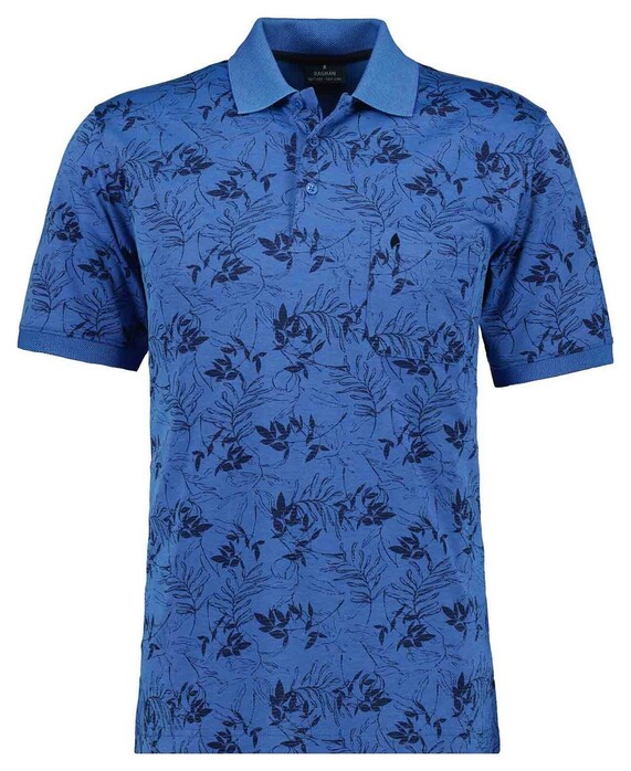 Ragman Soft Knit Leaves Pattern Chest Pocket Polo Aqua